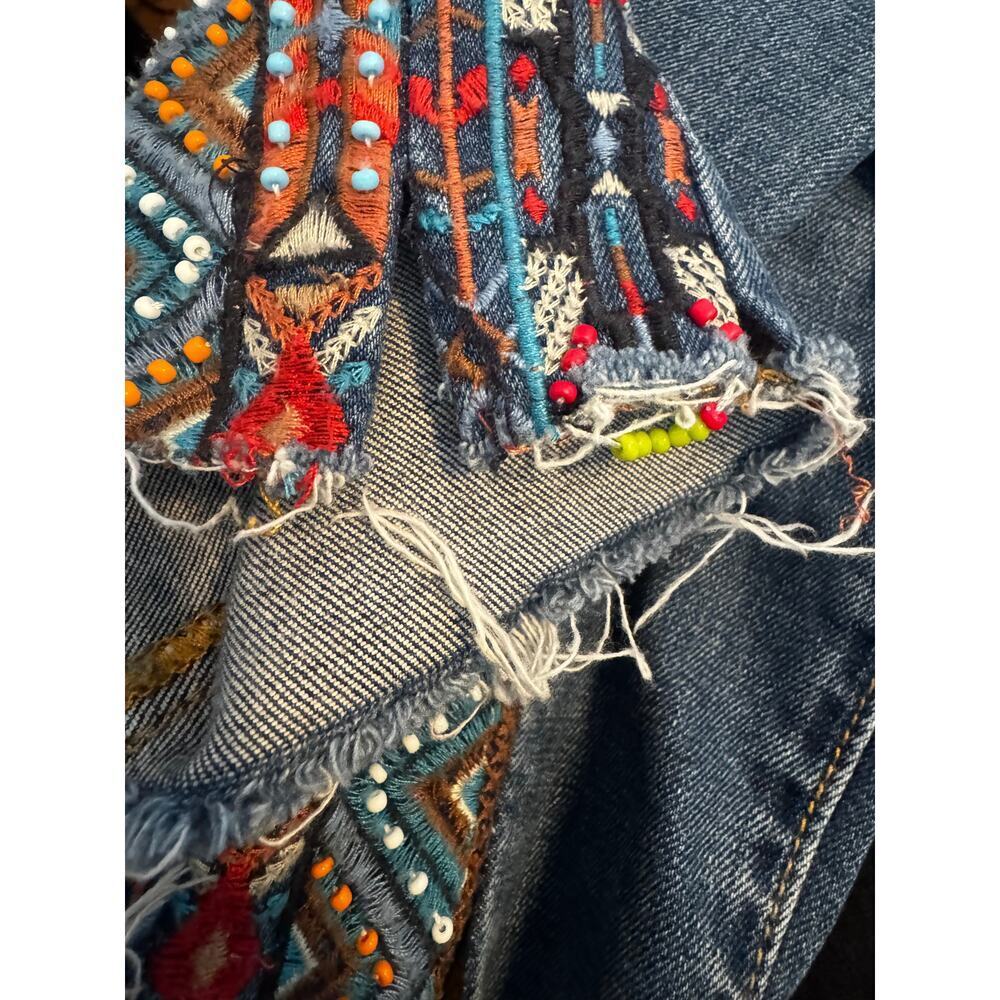 Driftwood Jackie Embroidered Aztec Beaded Skinny Jeans Size 26 Boho Raw Hem - Picture 6 of 7